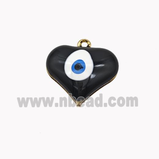 Copper Heart Pendant With Evil Eye Black Enamel Gold Plated