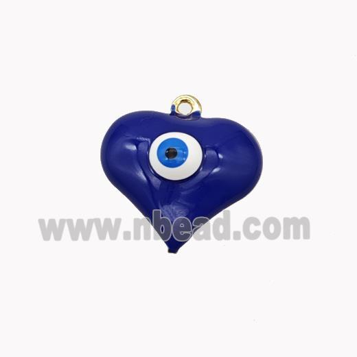 Copper Heart Pendant With Evil Eye Blue Enamel Gold Plated