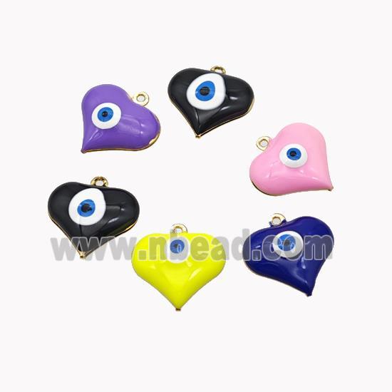 Copper Heart Pendant With Evil Eye Enamel Gold Plated Mixed Color