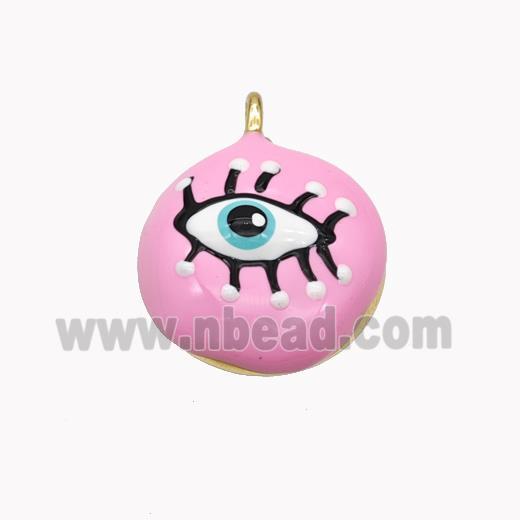 Copper Eye Pendant Pink Enamel Gold Plated