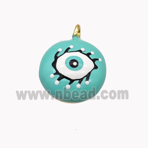 Copper Eye Pendant Green Enamel Gold Plated