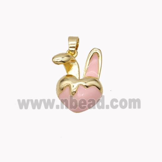 Copper Rabbit Pendant Pink Enamel Gold Plated