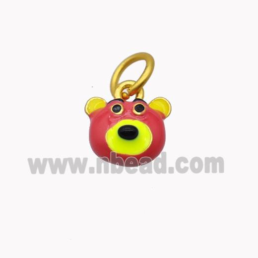 Copper Bear Pendant Red Enamel Gold Plated