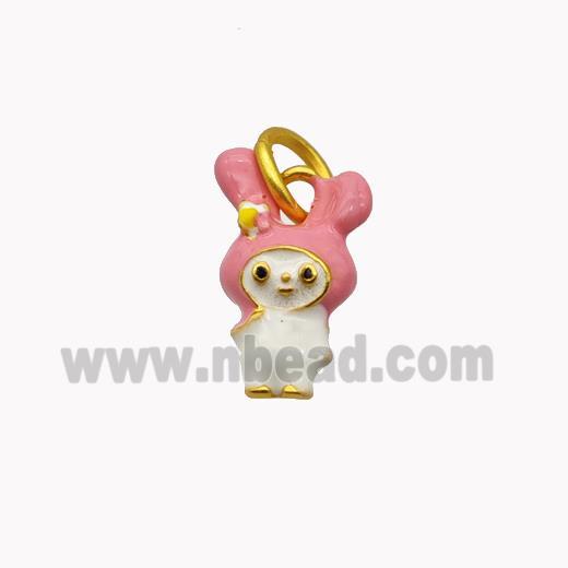 Copper Rabbit Pendant Pink Enamel Gold Plated