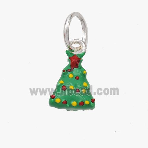 Christmas Tree Pendant Copper Pendant Green Enamel Platinum Plated