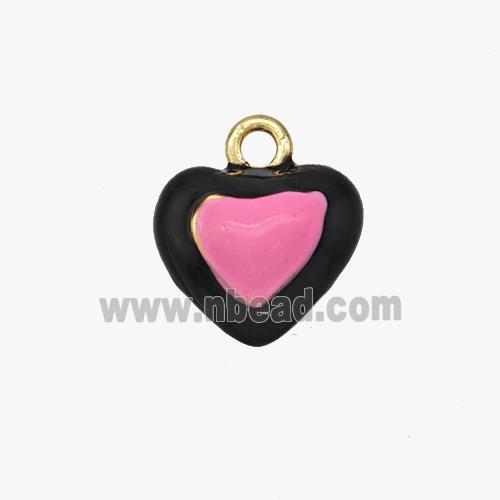 Copper Heart Pendant Black Pink Enamel Gold Plated