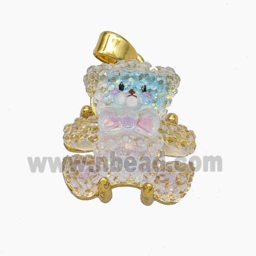 Copper Pendant pave resin bear, Gold Plated