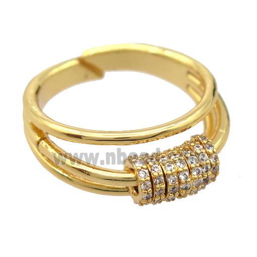 copper Rings pave zircon, resizable, gold plated