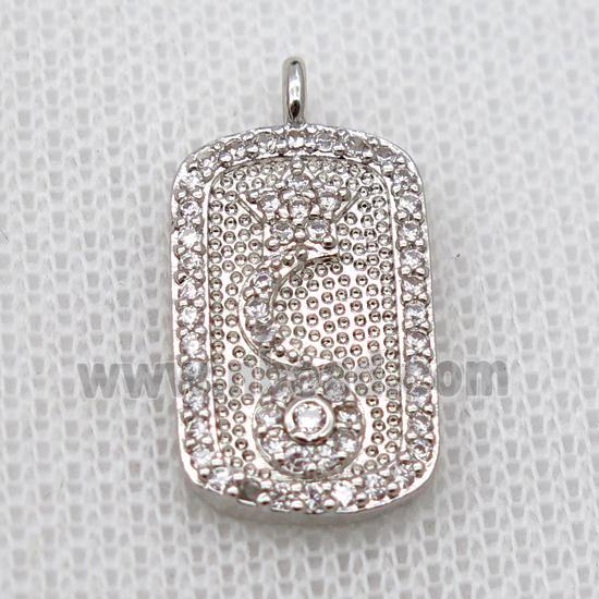 copper pendant pave zircon, rectangle, platinum plated