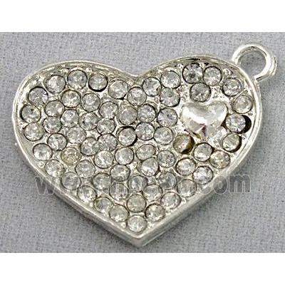 alloy pendant with rhinestone, heart, silver