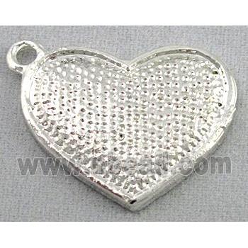 alloy pendant with rhinestone, heart, silver