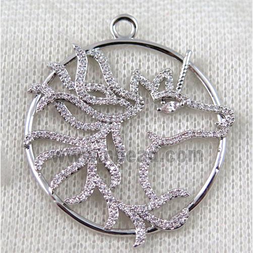 copper horse pendant paved zircon, platinum plated