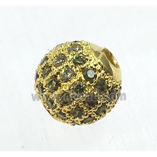 round copper beads pave olive zircon, gold plated