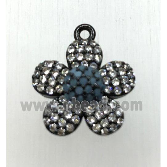 copper flower pendant paved zircon, black plated