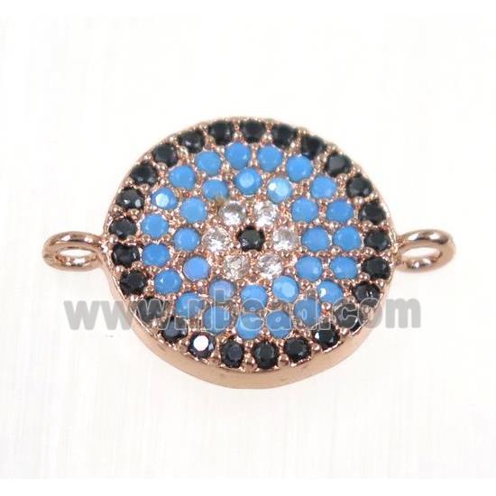 copper Circle connector paved zircon, rose gold, turq