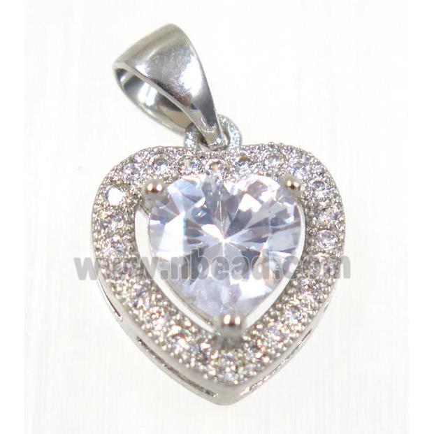 copper Heart pendant paved white zircon, platinum plated