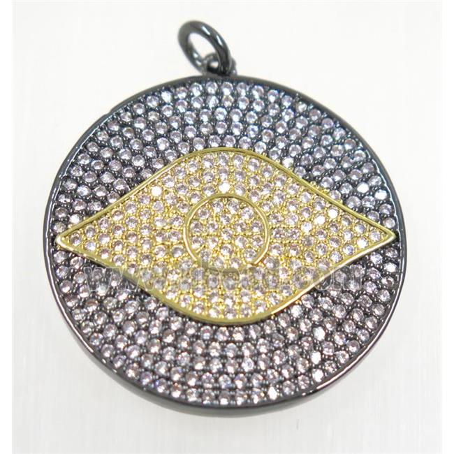 copper Evil eye pendant paved zircon, black plated