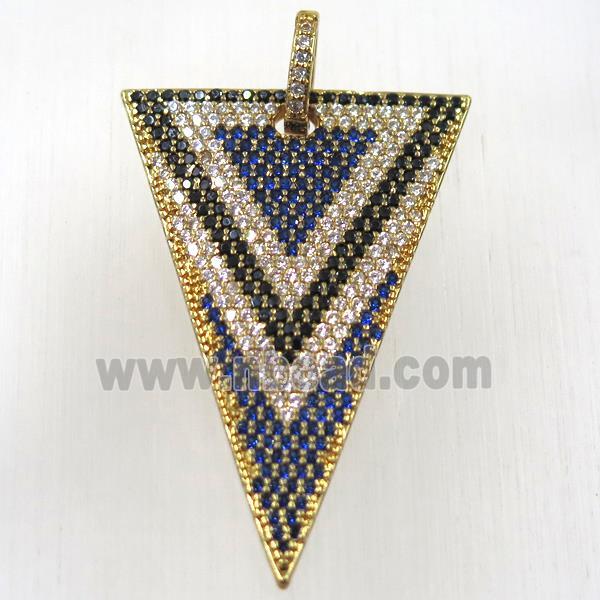 copper triangle pendant paved zircon, gold plated