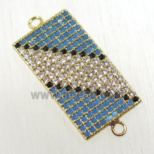 copper rectangle connector paved zircon, gold plated