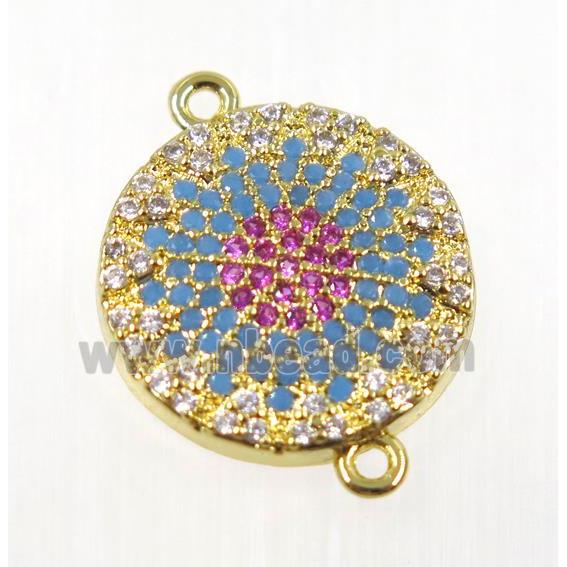 copper button connector pave zircon, gold plated