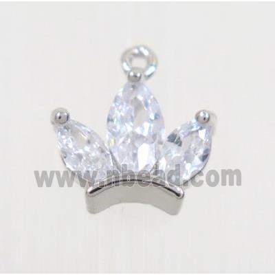 copper crown pendant pave zircon, platinum plated