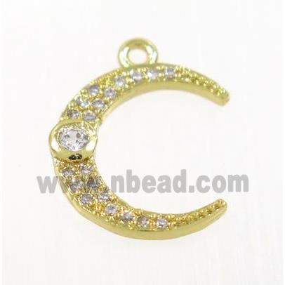 copper crescent moon pendant pave zircon, gold plated