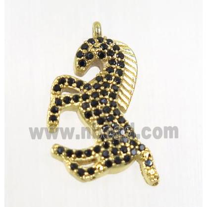 copper seahorse pendant pave black zircon, gold plated