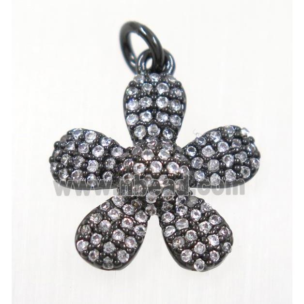 copper Flower pendant paved zircon, black plated