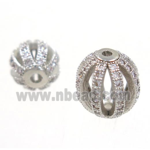 round Watermelon copper beads pave zircon, platinum plated