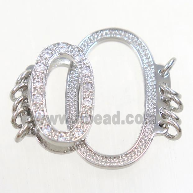 copper connector paved zircon, platinum plated