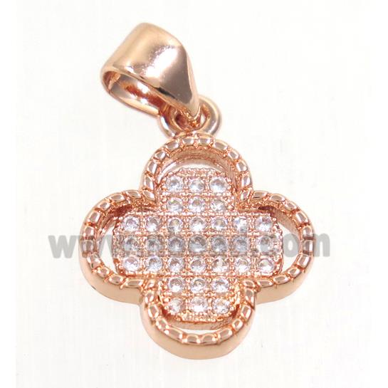 copper pendant paved zircon, four leaf Clover, rose gold