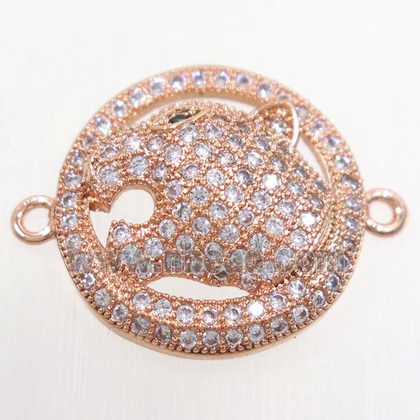 copper leopardHead connector paved zircon, rose gold