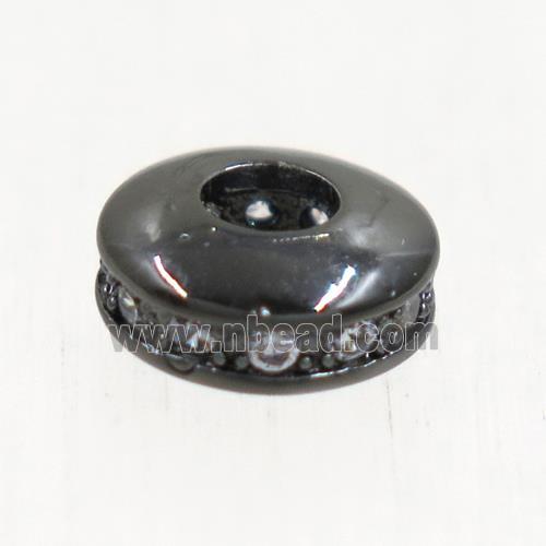 copper bead paved zircon, rondelle, black plated