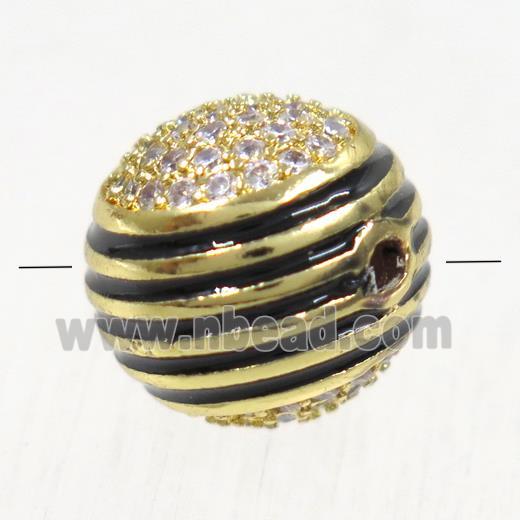 copper beads paved zircon, round, gold plated