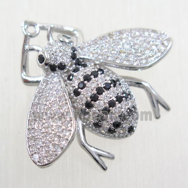 copper Honeybee pendant paved zircon, platinum plated