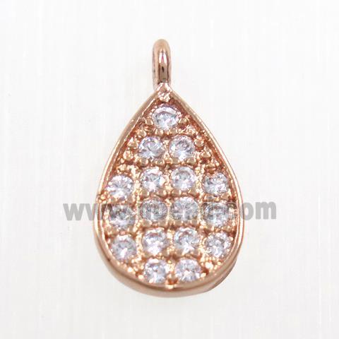 copper teardrop pendant paved zircon, rose gold