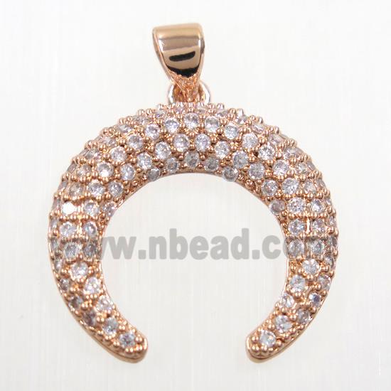 copper crescent pendant paved zircon, rose gold