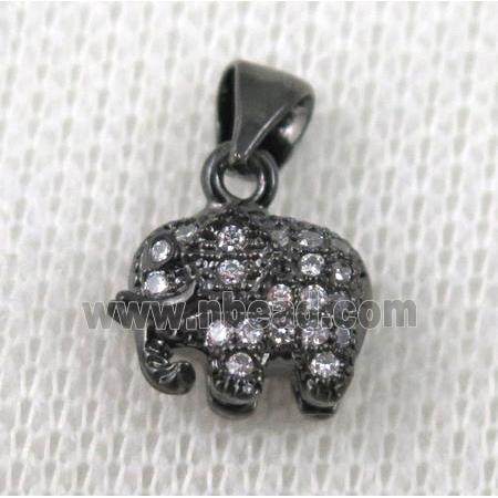 copper pendant pave zircon, elephant, black plated