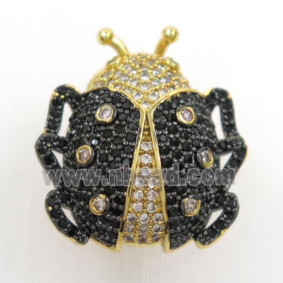 copper beetle pendant paved black zircon, gold plated