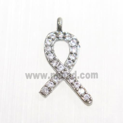 copper cancer ribbon pendants paved zircon, platinum plated