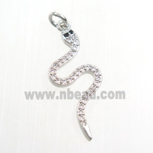 copper snake pendants paved zircon, platinum plated