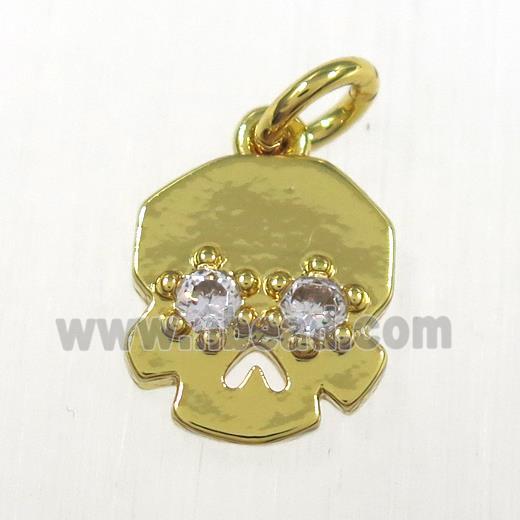 copper skull pendants paved zircon, gold plated