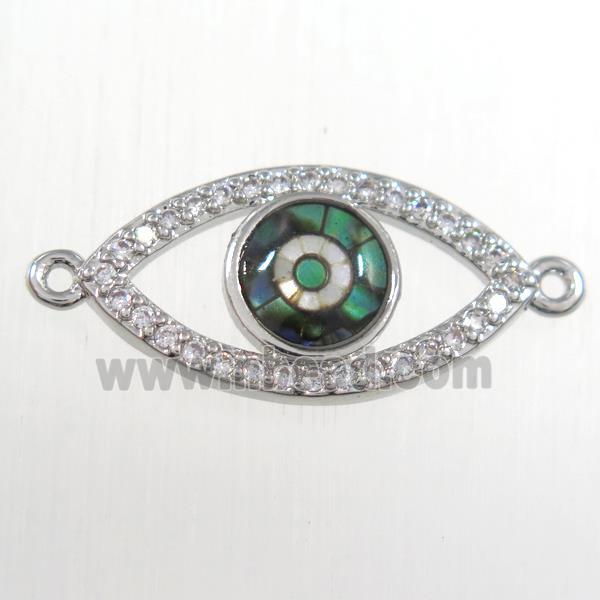 copper eye connector paved zircon with abalone shell, platinum plated