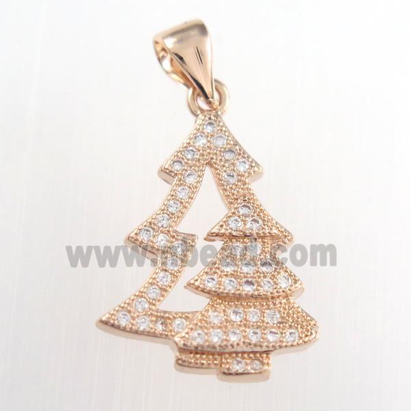 christmas tree, copper pendants paved zircon, rose gold
