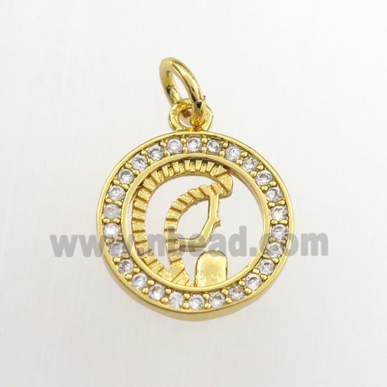 copper pendant paved zircon, circle, gold plated