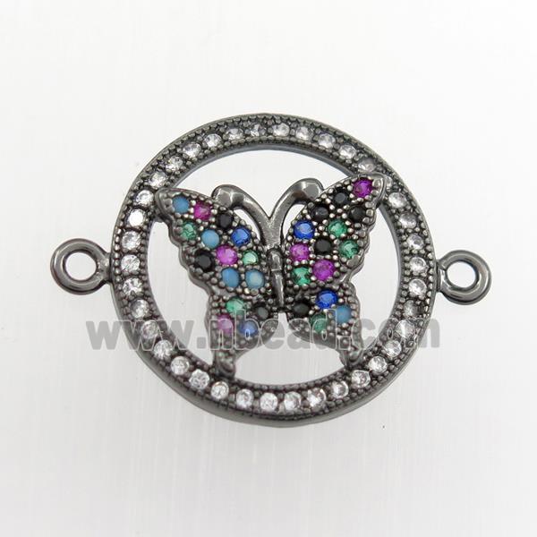 copper circle connector paved zircon with butterfly, black plated