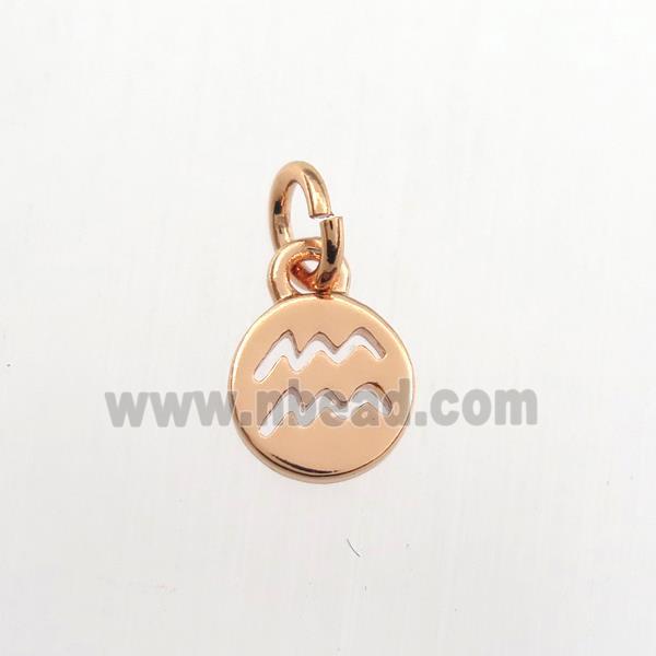 copper circle pendant, zodiac aquarius, rose gold