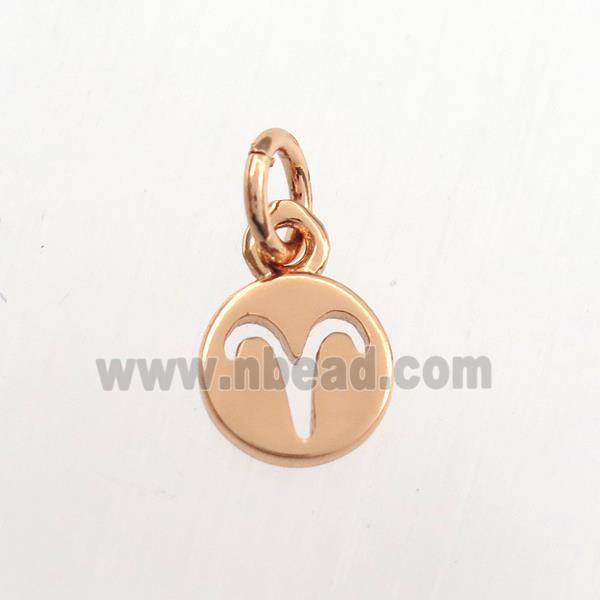 copper circle pendant, zodiac aries, rose gold