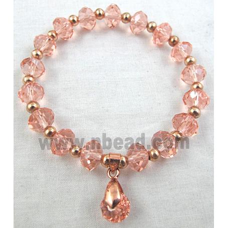 Chinese Crystal Glass Bracelet, stretchy, rose-pink