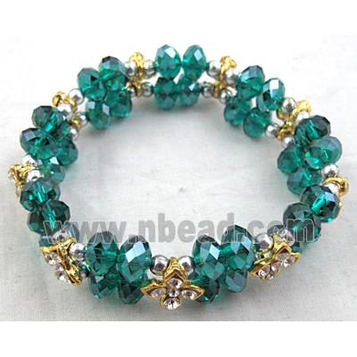 Chinese Crystal Glass Bracelet, rhinestone, stretchy, peacock-blue